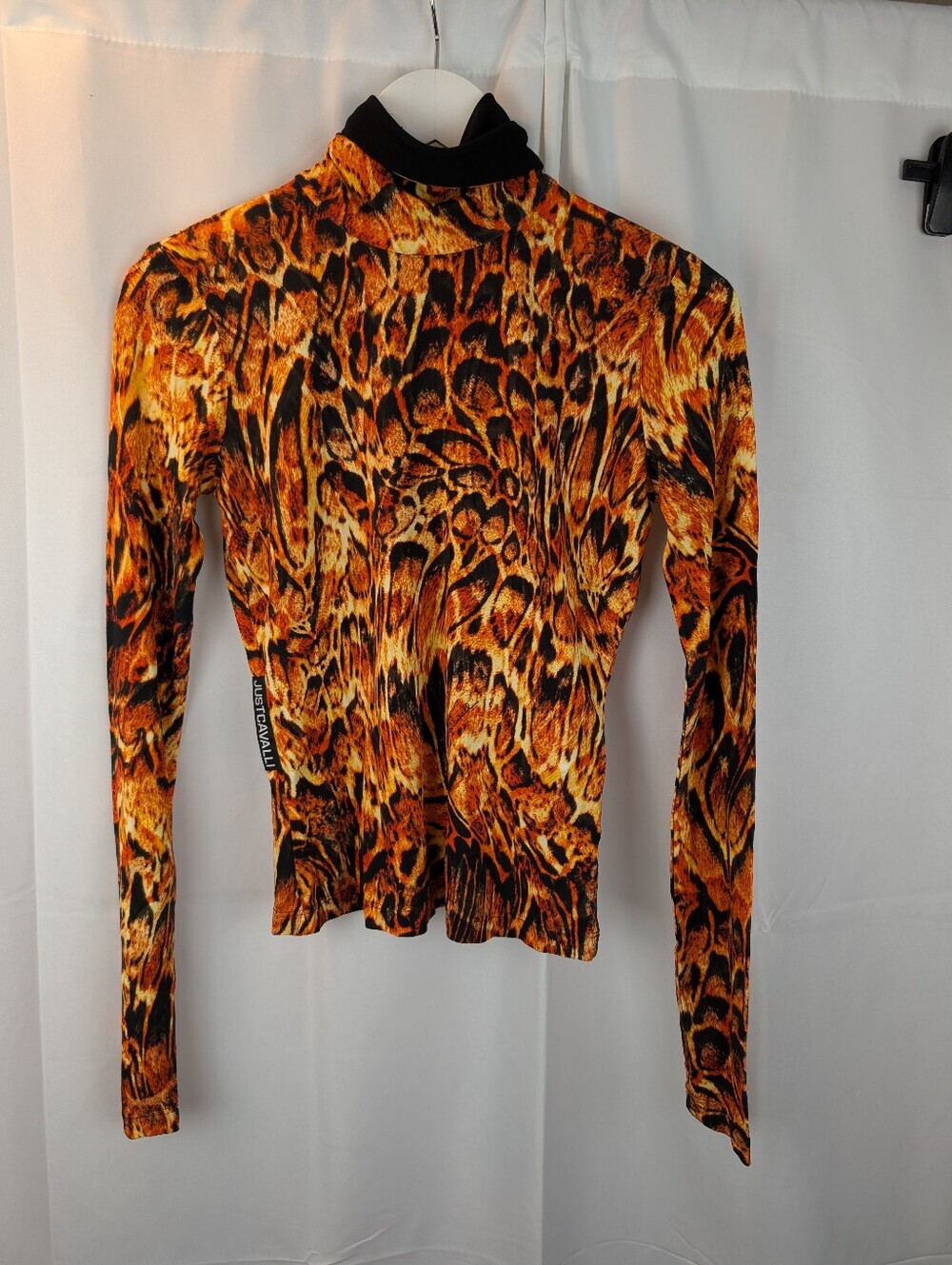 Just Cavalli Leopard-Print Long-Sleeve Turtleneck Top Y2K Style Size 2(38) BNWT